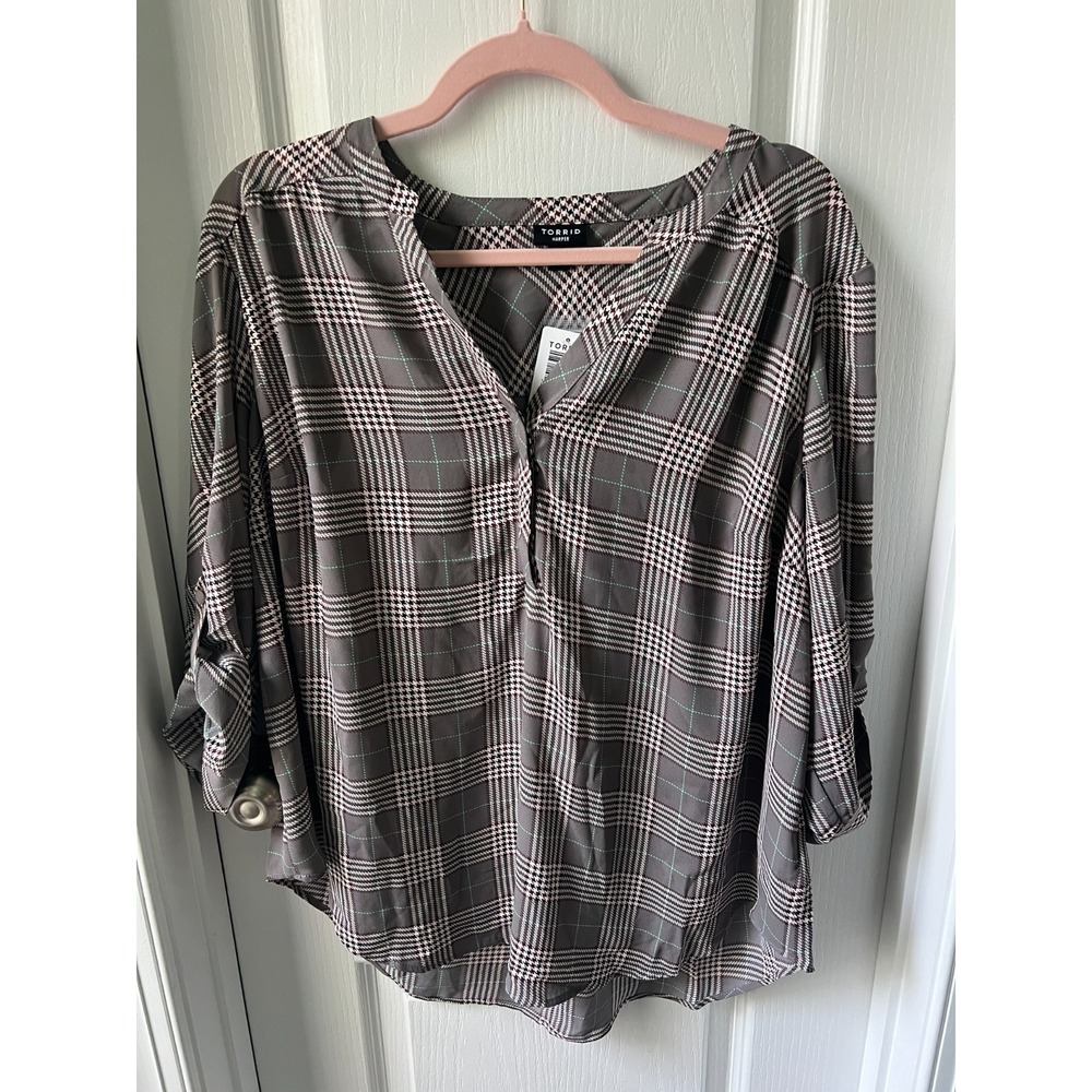 torrid Plaid Button-Front Blouse in Brown and Cream